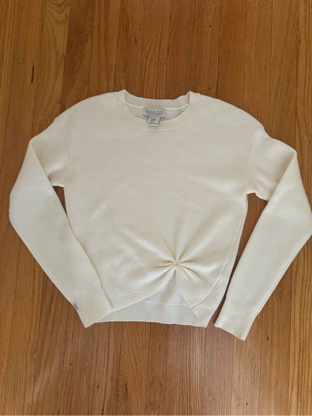 Rachel Zoe Cream Crewneck Twist-Front Sweater